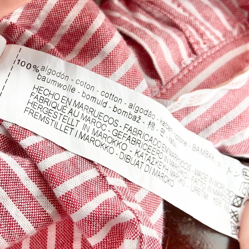 Zara Trafaluc•red white stripe oversized button down top back button detail - Picture 5 of 7
